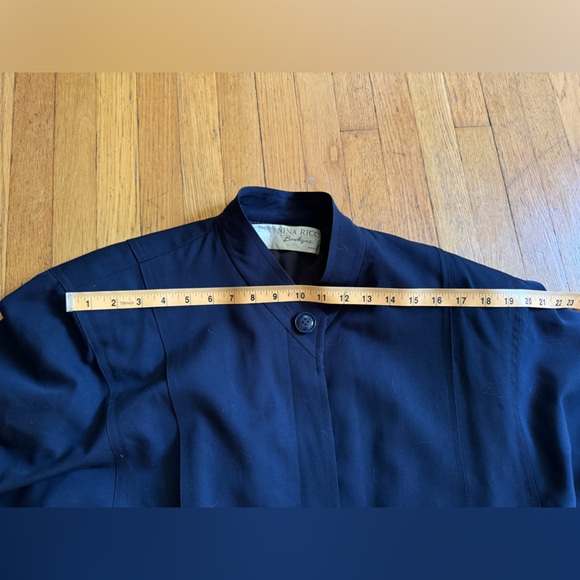 80s Vintage Nina Ricci Navy Blue Wool Trench Style Coat - Picture 9 of 10